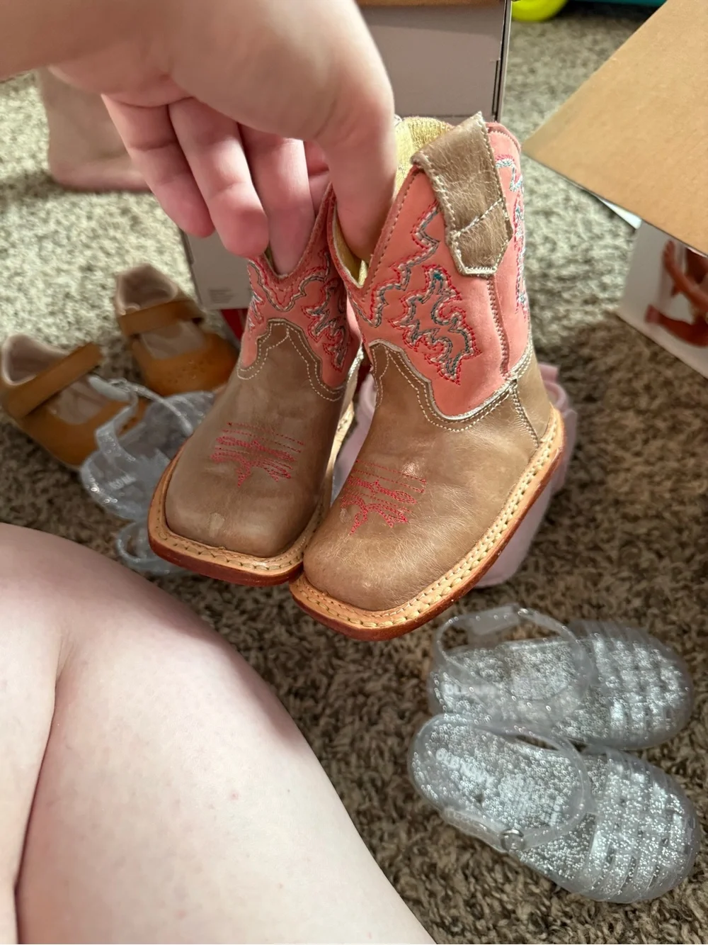 Roper Brown Leather Boot with Pink Embroidered Shaft